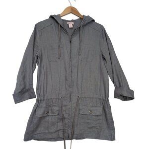 St Tropez Linen Jacket Womens S Gray Lightweight Zip Front Beachy Coastal Casual